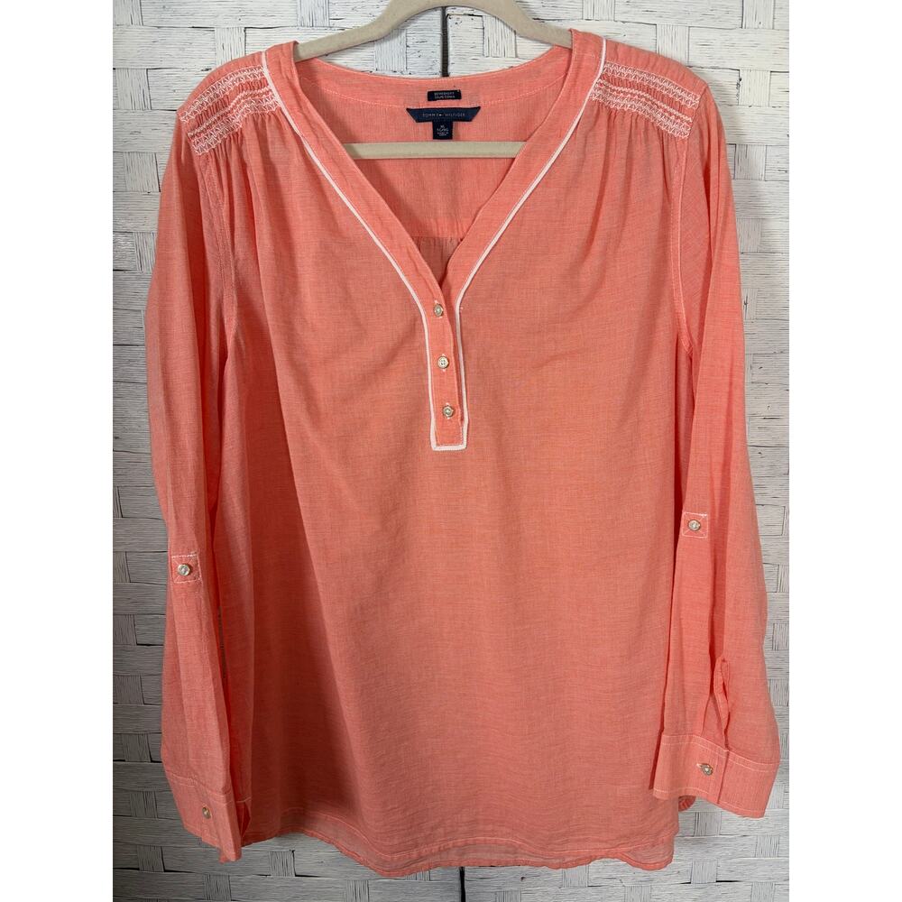 Tommy Hilfiger womens blouse Venus smocked shoulders Bohemian hippie lightweight